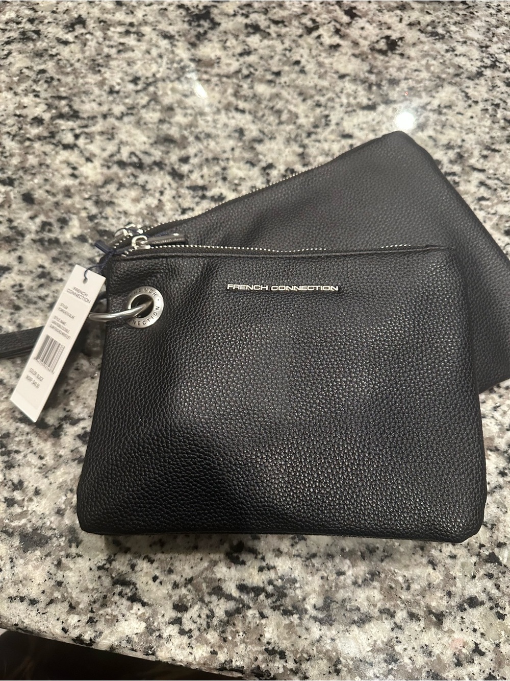 NWT French Connection Black Pebbled Wristlet Set